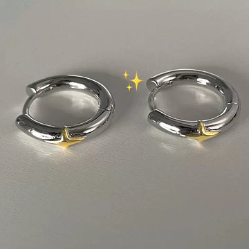 Daiiibabyyy Korean Minimalist Gold Star Hoop Earrings Vintage Sweet Cool Y2k Pentagram Earings for Women Girls Ear Rings Party Jewelry